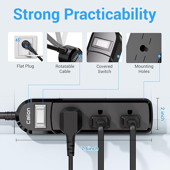 VNJ IPX6 Waterproof Outdoor Surge Protector Power Strip, 3AC Outlets 3FT Cord with On/Off Power Switch Safety Lock ETL Certified for Patio Garden