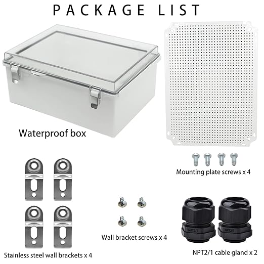 Waterproof Electrical Box Junction Box Weatherproof IP67 ABS Plastic Enclosure Switch Router Project Box Electronics DIY Enclosure with Mounting Plate and Wall Bracket Clear 13.8"x9.8"x5.9"