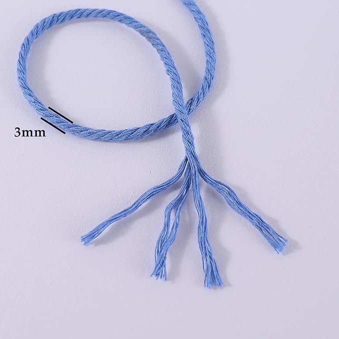 Air Blue Macrame Cord 3mm x 109Yards,Colored Cotton Rope Craft Cord Colorful Cotton Cord Twine for Wall Hanging Plant Hangers Crafts Knitting Decorative Projects