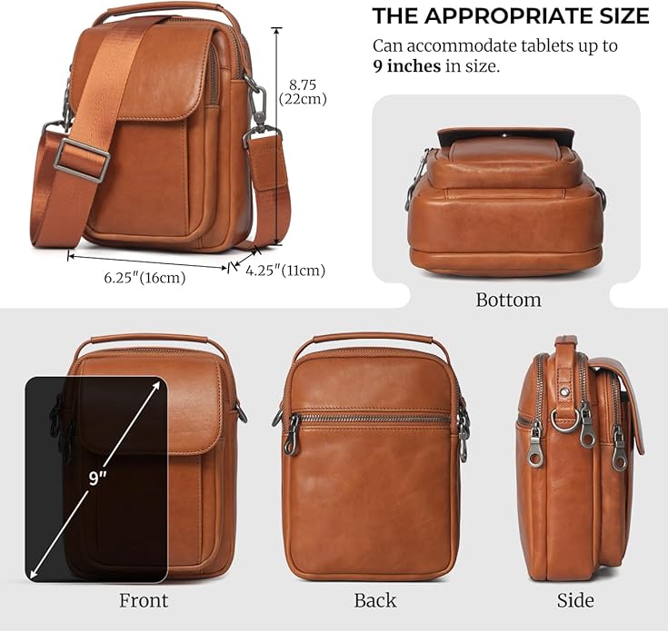 Augus Leather Small Messenger Bag For Men Crossbody Handbag Shoulder Sling Travel Bags for Men Purse Daypack Magnetic Buckle