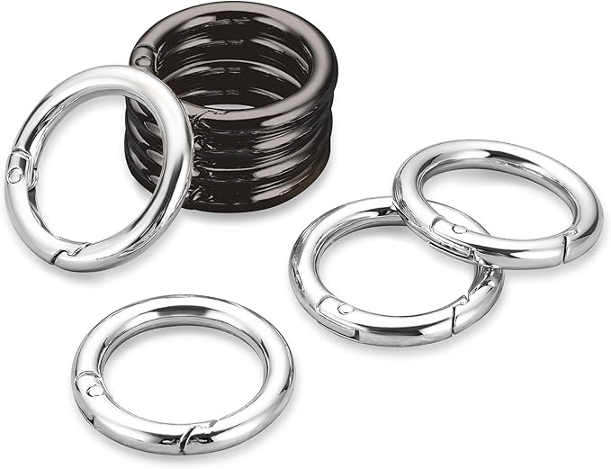Gkeygo Key Ring Clip, 1 Inch Keychain Rings, 8 Pack Round Carabiner Clip for Keys, Buckle, Bags, Purses - Key Chain Hooks Replacement Keychains Lanyard DIY Crafts - Black, Silver
