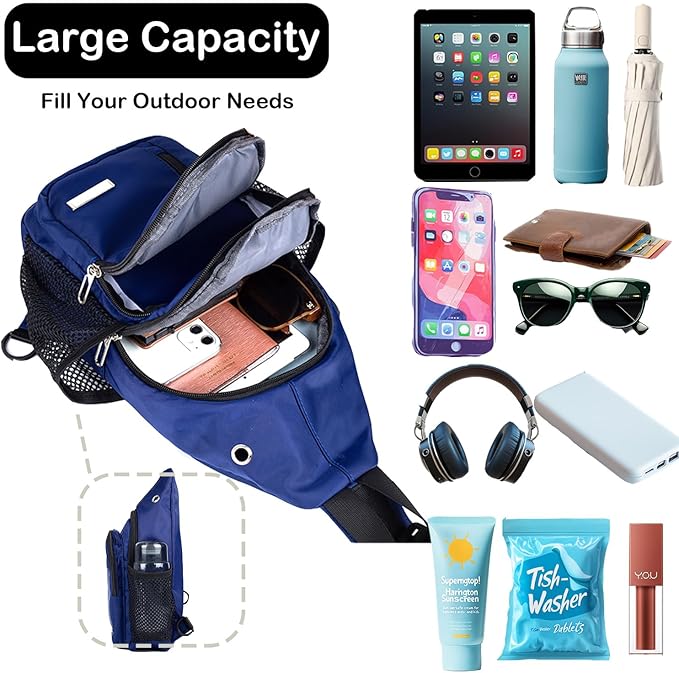 JENAGREEN Waterproof Sling Backpack Crossbody Sling Bag, Cross Bag Adjustable Travel Hiking Essentials Casual Daypack Multipurpose Chest Bag Purse for Women Men