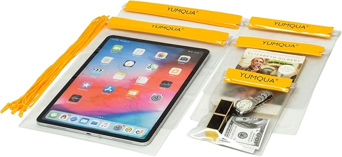 YUMQUA Clear Waterproof Bags 5 Pack Set, Watertight Pouch Holder for Document Map Camera Mobile Phone Car Key, fits Kayaking Boating Hiking Water Sports