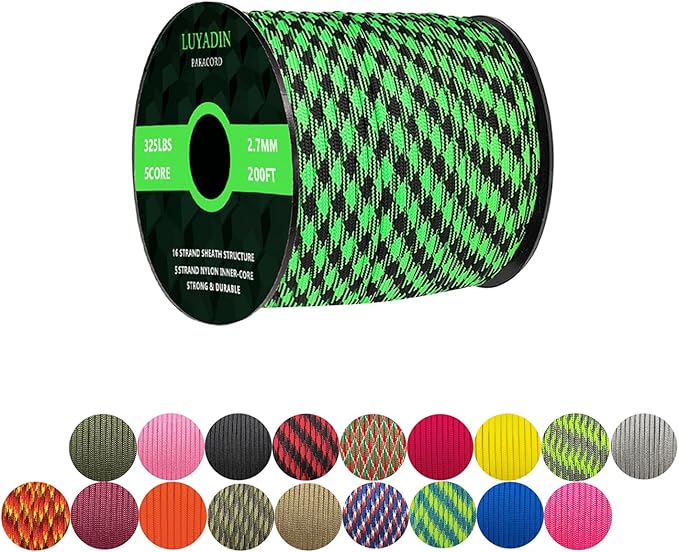 Paracord 325lb Diameter 2.7mm - 5 Strand Parachute Spool Cord - 100ft 200ft,Paracord for Camping,Hiking,Fishing,Outdoor and DIY