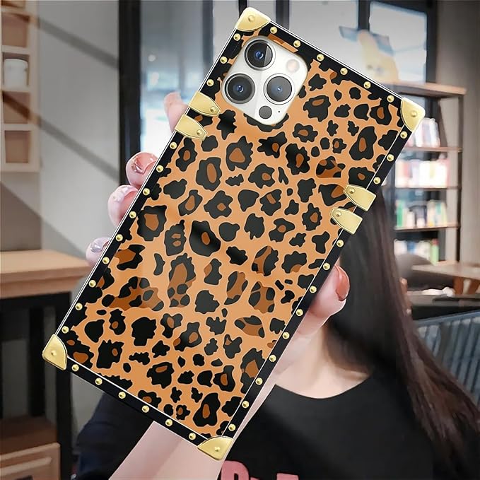 Compatible with iPhone 12 Pro Max Case, Brown Leopard Texture Luxury Golden Decoration for Girl Women Soft TPU Shockproof Protective Hard PC Back for iPhone 12 Pro Max