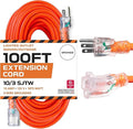 Iron Forge Cable Lighted Outdoor Extension Cord 100 Ft - 10 Gauge Heavy Duty Extension Cord, 15 AMP, 10/3 Orange Power Cable SJTW Weatherproof 3 Prong