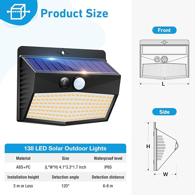 Peasur 1 Pack Solar Motion Lights Outdoor, Solar Security Light with 3 Modes, IP65 Waterproof Flood Lights Outside for Camping Garden Patio Garage Backyard, Warm