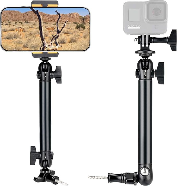2-Ball-Head Adjustable Outdoor Phone Trail Action Camera Hunting Video Recording Vlogging Time Lapse Mount Serurety Camera Mounting Gear for iPhone Samsung GoPro Insta360 Akaso Blink Arlo