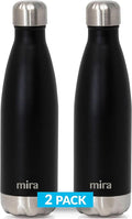 MIRA 2 Pack 17 oz Insulated Water Bottle - Stainless Steel Cola Shape Thermo - Double Wall Hot & Cold Flask (24Hr Cold/12Hr Hot) - Black