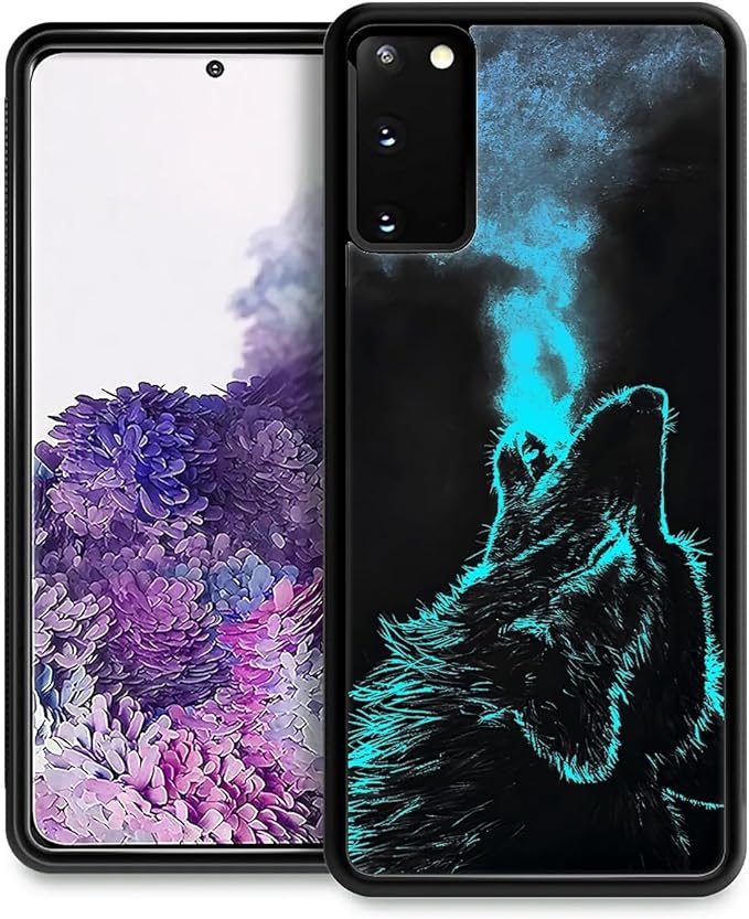 for Samsung Galaxy S20 Case, Blue Breathing Wolf Pattern Graphic Design Girl Boy Soft Silicone Hard Acrylic Shock Protection for Samsung Galaxy S20