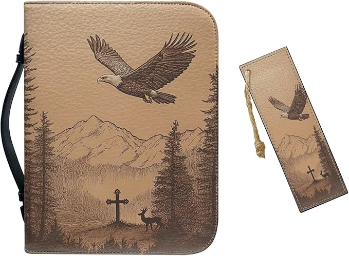 Bible Cover & Case for Men & Women - PU Leather with Bald Eagle Cross & Deer Design Ideal Gift for Christians Christmas Small Bible Cover Bible Case Size