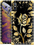 Compatible with iPhone Xs Max Case, Shine Gold Rose Luxury Golden Decoration for Girl Women Soft TPU Shockproof Protective Hard PC Back for iPhone Xs Max
