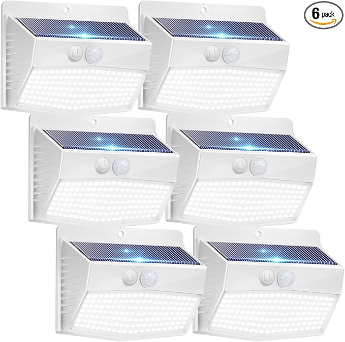 Peasur Solar Lights Outdoor Motion Sensor [138 LED/6 Packs] Solar Security Wall Light with 3 Lighting Modes Waterproof Solar Powered Lights for Garden Fence Yard, White