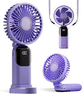 GOCKERA Portable Fan, 4200mAh Battery Operated Fan, 5 Speeds&Digital Display, Makeup Fans for Women with Base, 180°Foldable 3in1 Handheld/Neck/Desk Fan for Outdoor Indoor,Ultra Quiet (Purple)