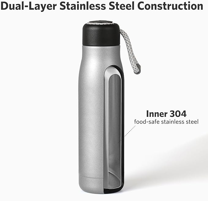 17 oz Stainless Steel Water Bottle Double Wall Vacuum Insulated Kids Wide Mouth Flask with Leakproof Portable Lid (Silver)