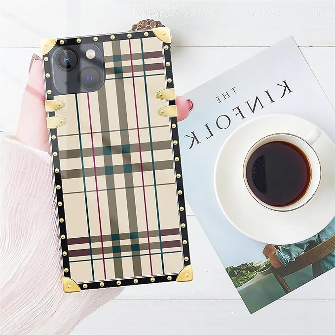 Compatible with iPhone 13 Case, Black Red Beige Stripes Luxury Golden Decoration for Girl Women Soft TPU Shockproof Protective Hard PC Back for iPhone 13