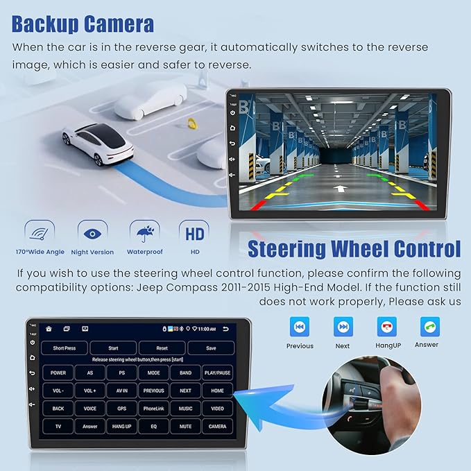 [8Core 6G+128G] Android 15 Car Radio for Jeep Compass Patriot 2010-2016 with Wireless Carplay Android Auto, 10 Inch HD Touchscreen Car Stereo with WiFi GPS Bluetooth5.0 FM/RDS 32EQ SWC