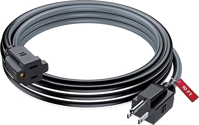 Maximm 10 Ft Black, White and Gray Extension Cord, Heavy Duty 16 AWG, ETL Listed for Workshop & Outdoor Use