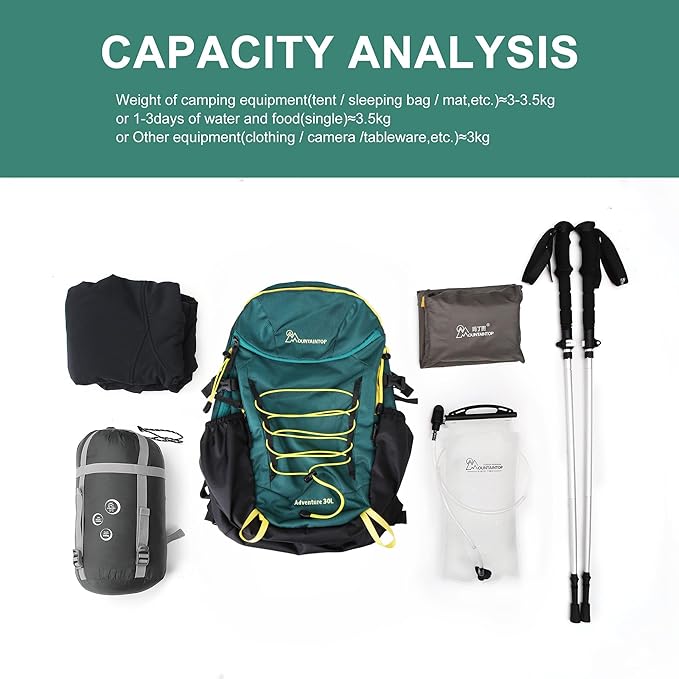 MOUNTAINTOP Hiking Backpack,30L Camping Backpack, Men Women Hiking Daypack Lightweight Travel Backpack for Climbing(Deep Green)
