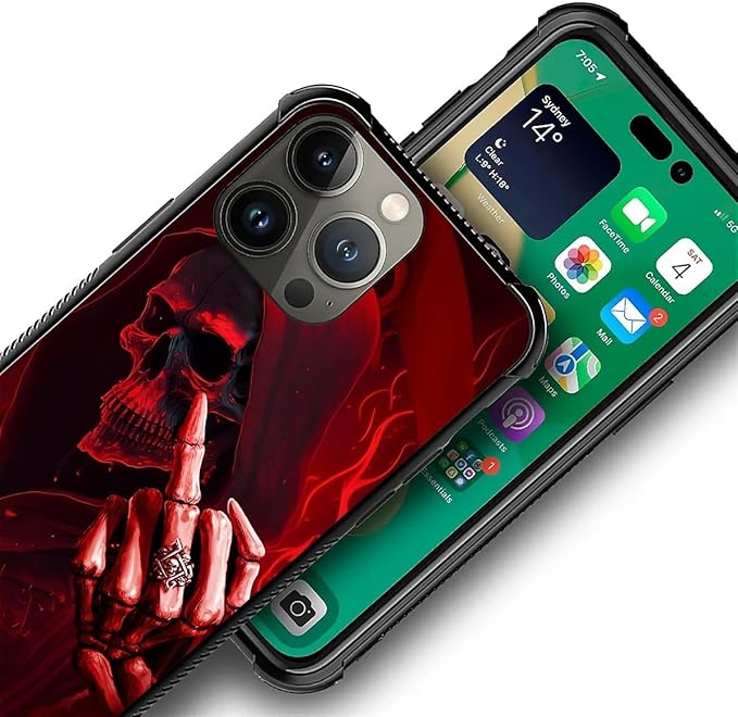 for iPhone 13 Pro Max Case, Gestures Funny Skull Pattern Graphic Design Girl Boy Soft Silicone Hard Acrylic Shock Protection for iPhone 13 Pro Max