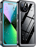 Temdan Compatible with iPhone 13 Case Waterproof, Built-in Screen & Camera Protector IP68 Underwater Full Body 13FT Military Dropproof Shockproof Phone Case 6.1"-Blue/Clear