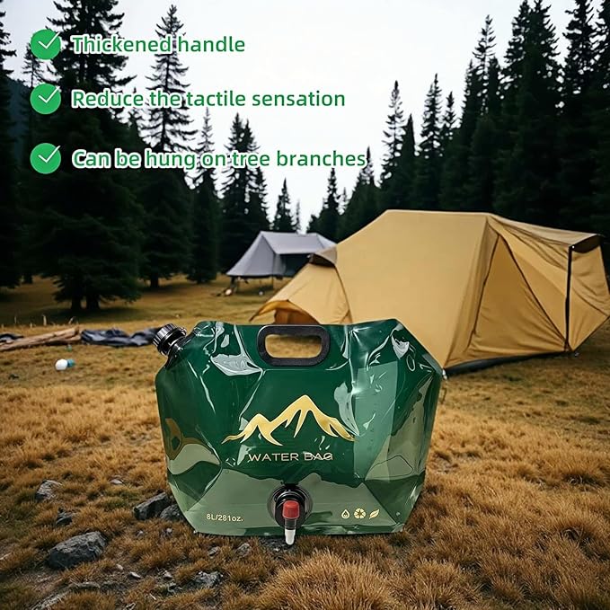 8L/281oz Outdoor Collapsible Water Jug BPA-Free w/Adjustable Faucet - Portable Leakproof Water Storage for Camping, Hiking, Travel & Emergencies (Blackish green)
