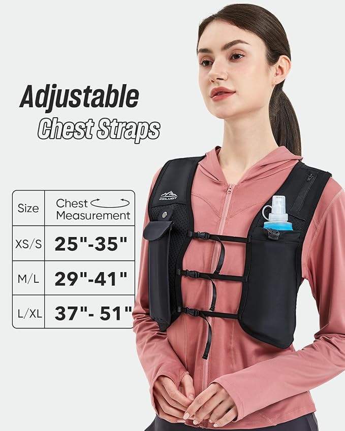 Zelvot Running Vest for Women Men, USA Original Patent, Adjustable Chest Straps Running Hydration Vest with 500ml Soft Flask, Lightweight Reflective Hydration Backpack for Marathon