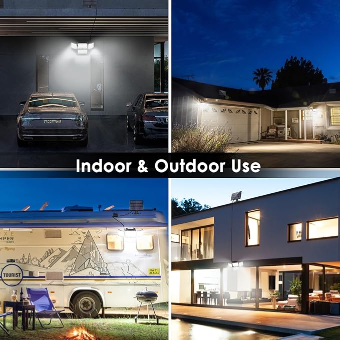 CLAONER Solar Outdoor Lights Motion Sensor 3500LM 288 LED Solar Security Lights with Remote Control IP67 Waterproof 4 Heads Solar Flood Lights with 16.4ft Cable 4 Modes Wall Lights(2 Pack)