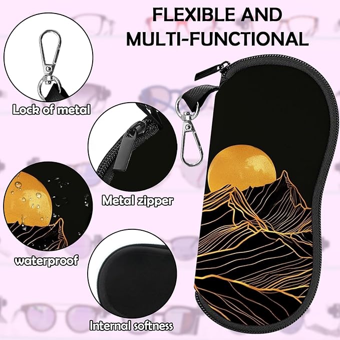 Glasses Case Sunglasses Eyeglass Soft Case Zipper Light Neoprene Pouch with Metal Belt Clip Aesthetic Cute Women Men