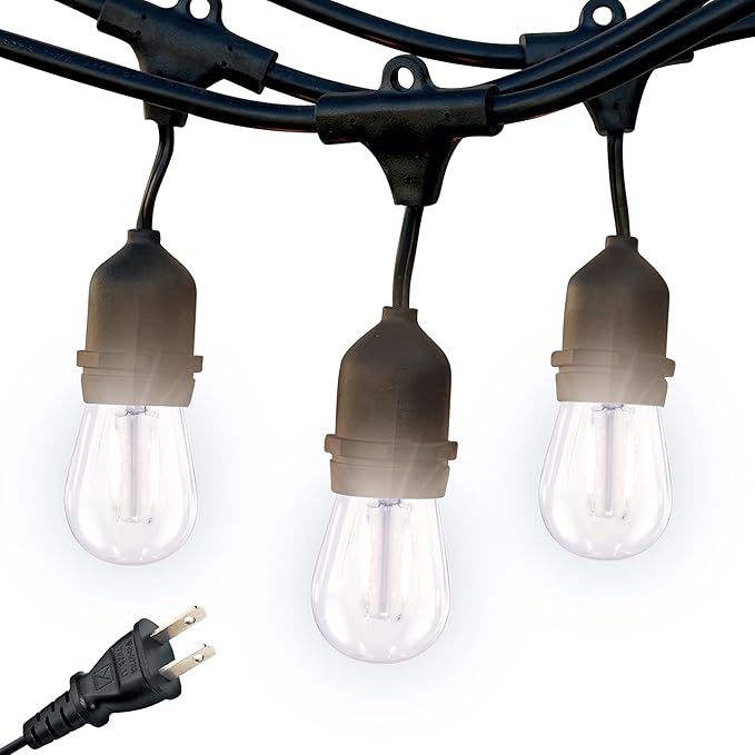 Brightech Ambience Pro - 24 Ft Waterproof LED Outdoor String Lights - Hanging, Dimmable 2W Vintage Edison Bulbs - Commercial Grade Patio Lights Create Cafe Ambience in Your Backyard, 7 Bulbs