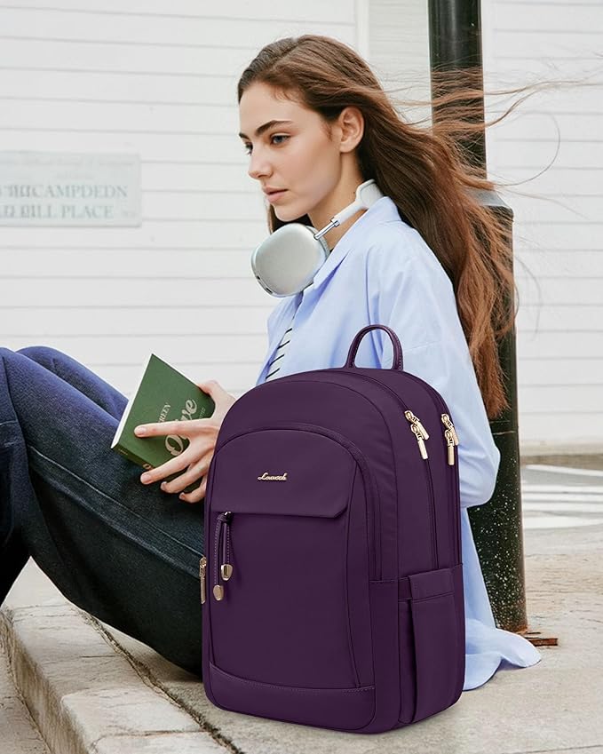 LOVEVOOK Travel Laptop Backpack Women, 15.6 Inch Anti Theft College Backpack Woman with Laptop Compartment, Large Water Resistant Black Computer Daypack for Work Casual Travel Essentials, dark purple