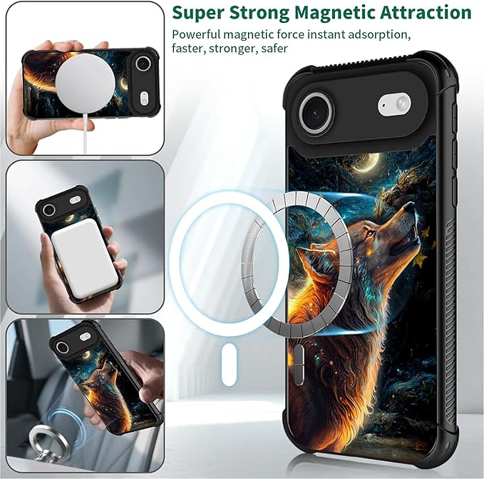 for iPhone 17 Air Case,for MagSafe Graphic Design for Girl Boy Soft Silicone Hard Acrylic Shock Protection Designed for iPhone 17 Air Star Cave Hungry Wolf Pattern
