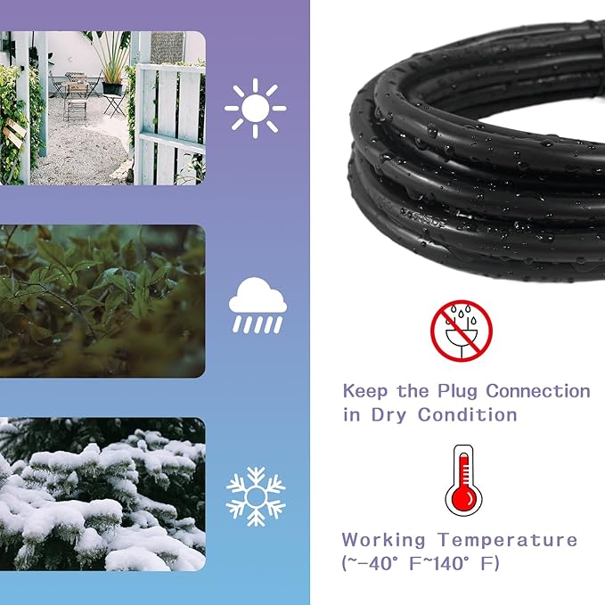 Indoor Outdoor Extension Cord 15 FT, 16/3 SJTW Weatherproof Black Electrical Cords, 13 AMP Heavy Duty 3 Prong Power Cable Great for Garden, Landscaping & Holiday Decorations