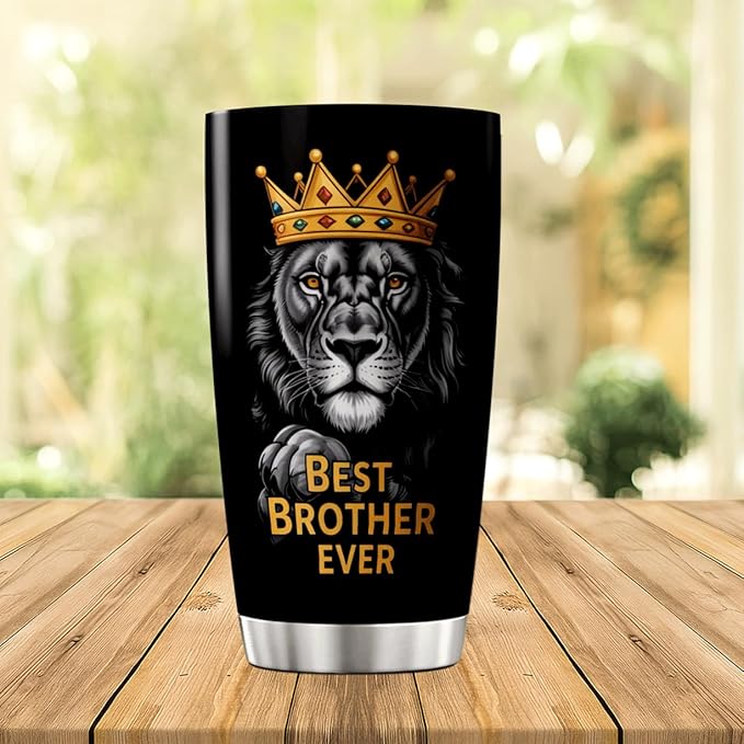 CUBICER Best Brother Ever Lion Design Stainless Steel Tumbler 20 Oz Inspirational Gift For Men Birthday Christmas Bottle Hot Heat Outdoor Iced Insulated Cool Coffee Tea Drink Mug Travel