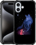 for iPhone 16 Case, Galaxy Fox Wolf Pattern Graphic Design Girl Boy Soft Silicone Hard Acrylic Shock Protection for iPhone 16