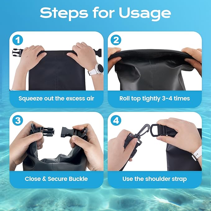 5L Waterproof Dry Bag with Bottle Holder & Mesh Pocket, 500D PVC Tarpaulin Roll Top Dry Sack with Inner Waterproof Adsorption Film, Lightweight Dry Bag for Kayaking, Beach, Boating, Fishing, Travel