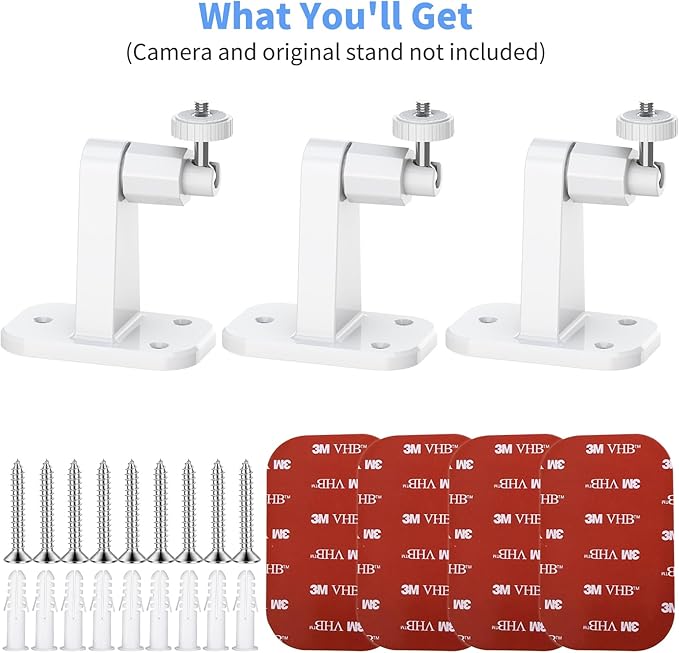 3 Pack Ring/Camera Mount: 360 Degree Adjustable Wall Mount for Stick Up Cam/Outdoor Cam Plus, 2 Ways Installation - Strong Adhesive & Screw, Fit for Viewing Angle(White)