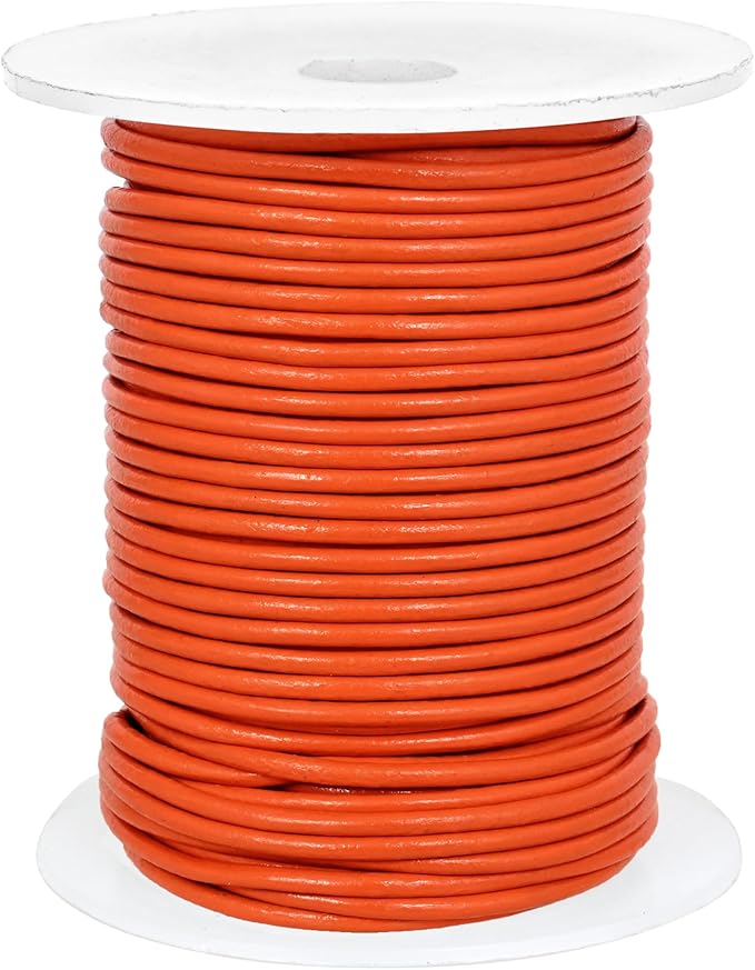 GENIQUE Real/Genuine Round Leather String Cord for Necklace, Bracelets, Jewellery, Braiding (Orange, 1.5mm)