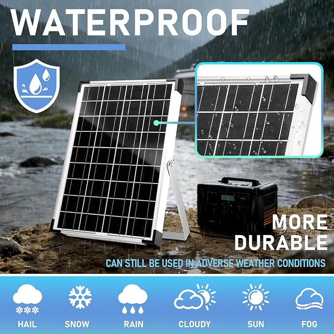20W 12V/24V Solar Panel Kit, Monocrystalline Solar Battery Trickle Charger Maintainer +10A PWM Charge Controller + Adjustable Mount Bracket for Car, RV, Boat, Motorcycle, Off-Grid System