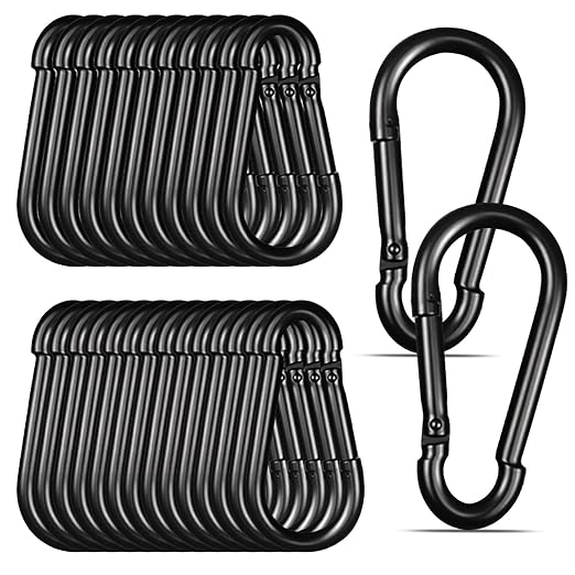 Black Carabiner, Heavy Duty Galvanized Steel Spring Snap Hook Carabiner Clips with 550LBS Holding Capacity, Ideal for Outdoor, Hammock, Swing and Travel (30PCS M8 3Inch)