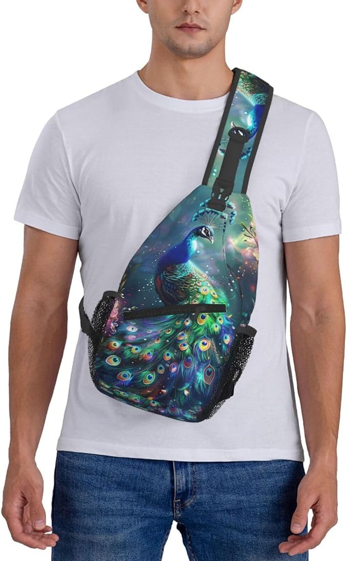 Peacock Sling Bag For Women Men Fashion Backpack Crossbody Beautiful Peacock Shoulder Bag Sling Backpack Chest Bag Travel Hiking Casual Sport Daypack