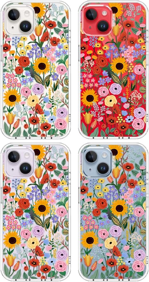 MOSNOVO for iPhone 13/14 Case | Military Grade 6.6ft Drop Tested | Clear with Blossom & Bloom Design