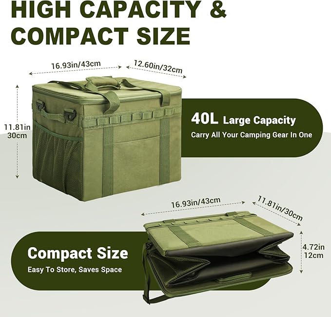 FUNANASUN 40L Tactical Camping Storage Bag with Customizable Compartments & MOLLE System for Camping, Hiking, and Vehicle Organization