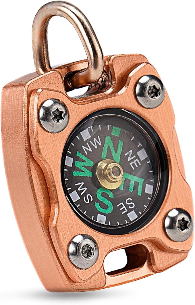 MecArmy Mini Titanium/Brass Compass, Waterproof IPX5 Pocket Compass for Hiking & Survival, Keychain & Necklace Gifts for Men & Women, Ideal Graduation & Outdoor Adventure Present