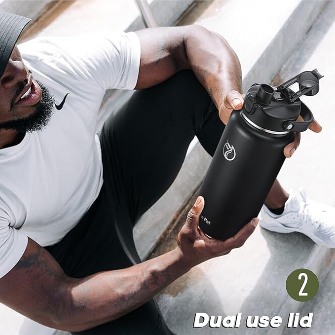 64oz Half Gallon Insulated Water Bottle with 2-in-1 Lid (Chug & Straw), Double Walled Vacuum Stainless Steel Water Bottles, Wide Mouth Leakproof Insulated Jug with Straw