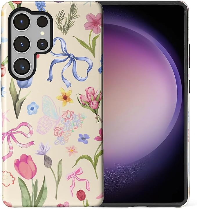 for Samsung Galaxy S25 Ultra Case,HL2 Aesthetic Flower Preppy Collage Hybrid 2 Layer Hard Shell Silicone Protective Pattern Design Case