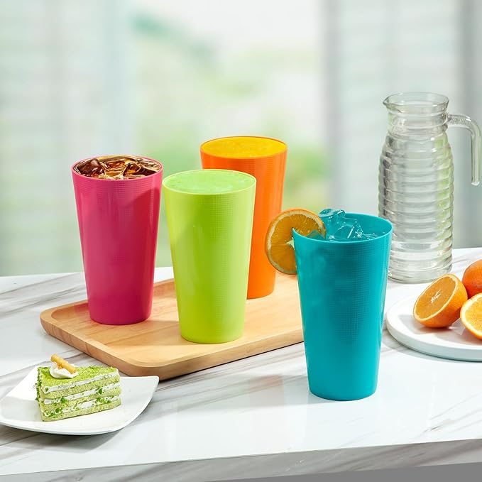 Plastic Tumblers 35-ounce Large Cups Reusable Drinking Glasses set of 12-Multicolor Unbreakable Drinkware, BPA-free, Microwave Safe