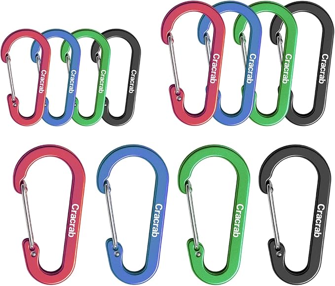 12Pcs Carabiner Clips Assorted Sizes Pack, Includes Small Medium Large 2/2.4/2.8 Inch Aluminum Carabiner Multicolor D Shape Keychain Clip for Backpack