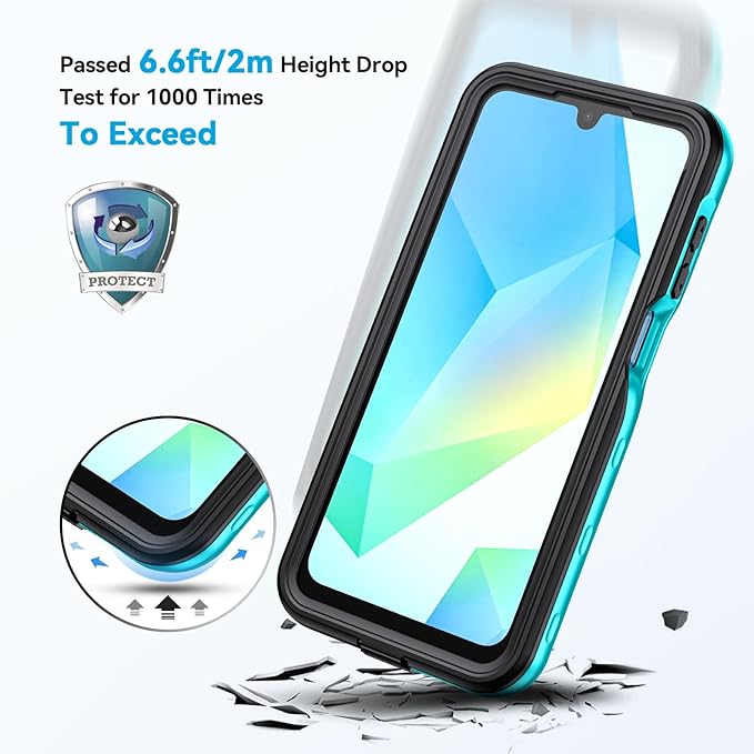 Lanhiem for Samsung Galaxy A16 5G Case, IP68 Waterproof Dustproof, Built-in Screen Protector, Rugged Full Body Shockproof Protective Cover for Samsung A16 5G /4G 6.7", Blue/Clear