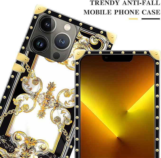 Compatible with iPhone 13 Pro Max Case, Gold Grain Flowers Luxury Golden Decoration for Girl Women Soft TPU Shockproof Protective Hard PC Back for iPhone 13 Pro Max